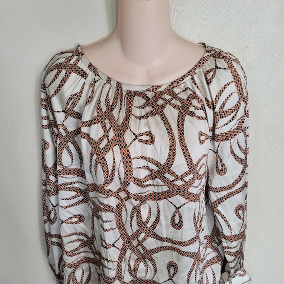 RICHARD ALLAN x H&M Light Beige Patterned Satin Blouse Size Women's 10 NEW - Picture 4 of 12
